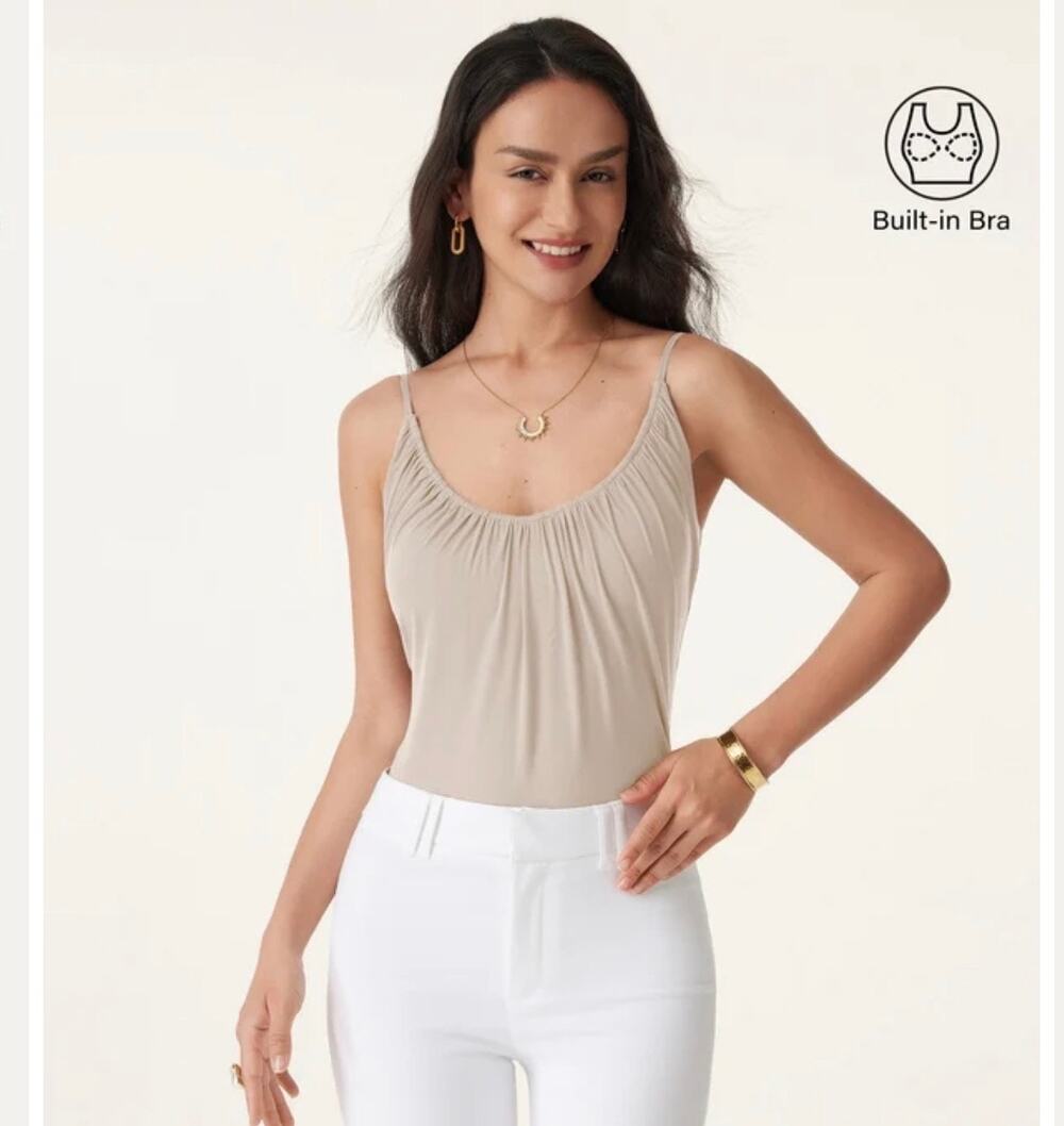 OGL Move Built-In Bra Tank Top Neutral Beige Spaghetti Strap Small NWT